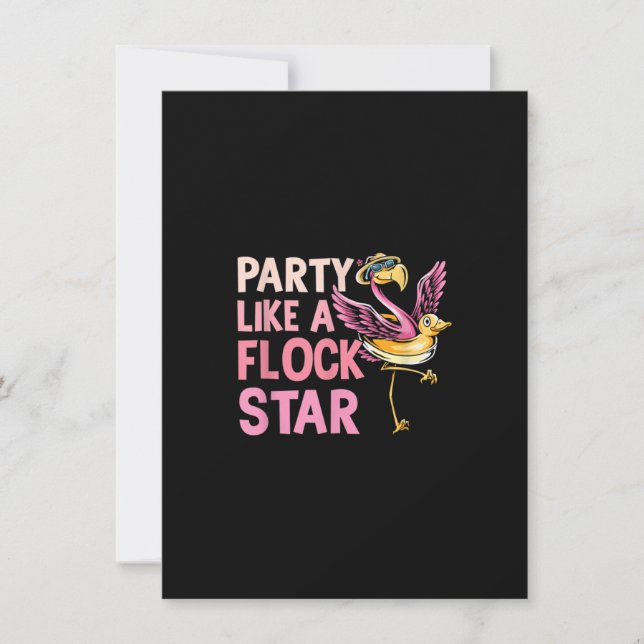 Party som en Flock Star Funny Flamingo Inbjudningar (Framsida)