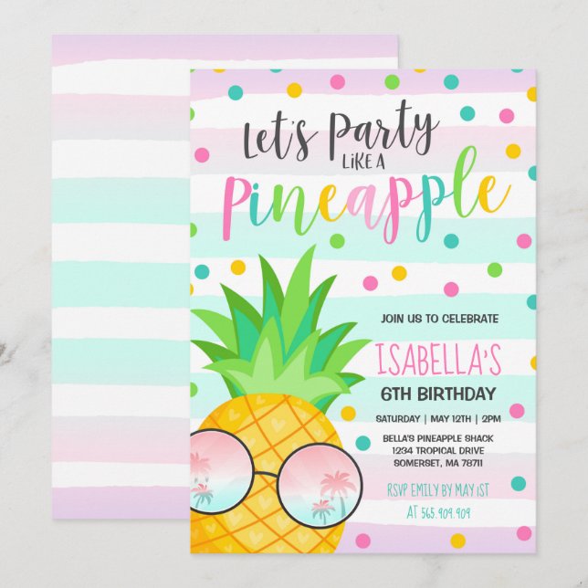 Party som en inbjudan till ananas födelsedag (Fram/baksida)