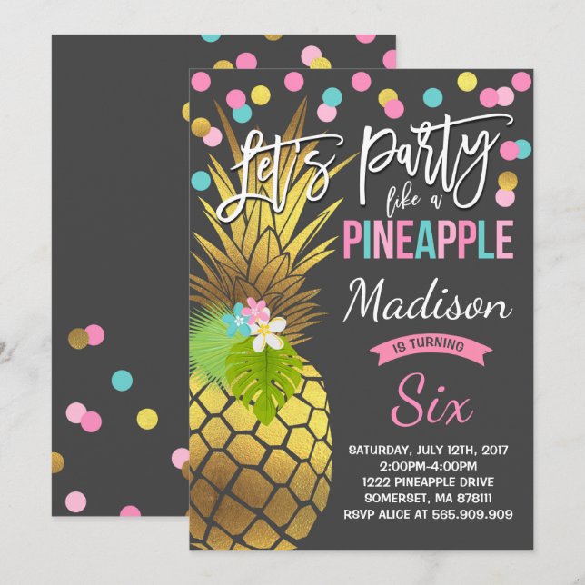 Party som en inbjudan till ananas födelsedag (Fram/baksida)