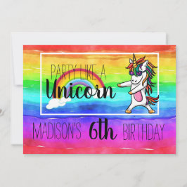 Party som en inbjudan till en enhörning i färg på 