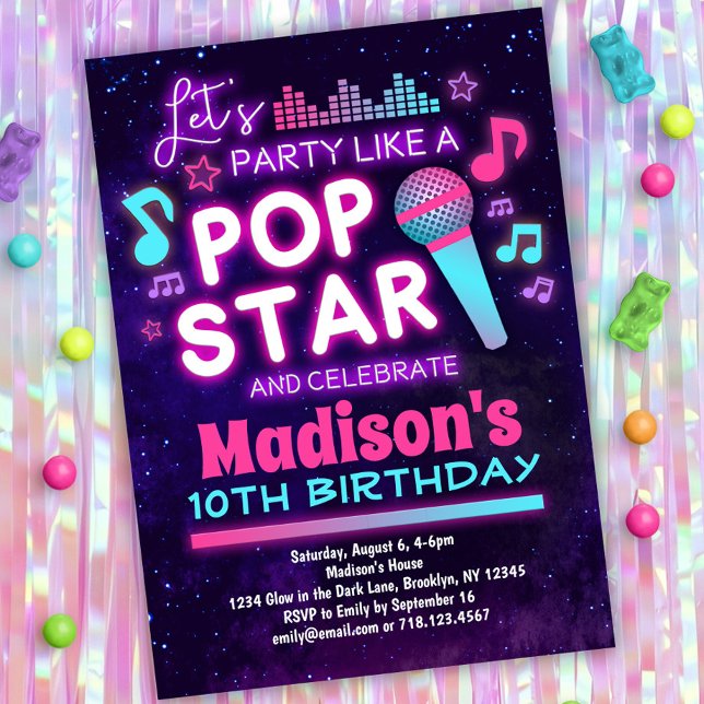 Party som en musikinbjudan från pop Star på födels Inbjudningar (Skapare uppladdad)