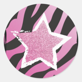 Party som en Rockstar-Rosa Glitter Star-märkning Runt Klistermärke