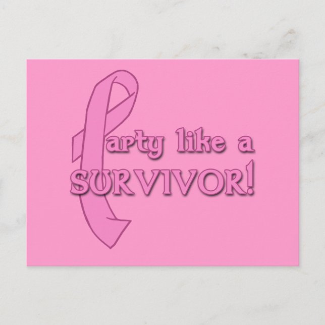 Party som en Survivor med Rosa Ribbon Inbjudan Vykort (Framsida)