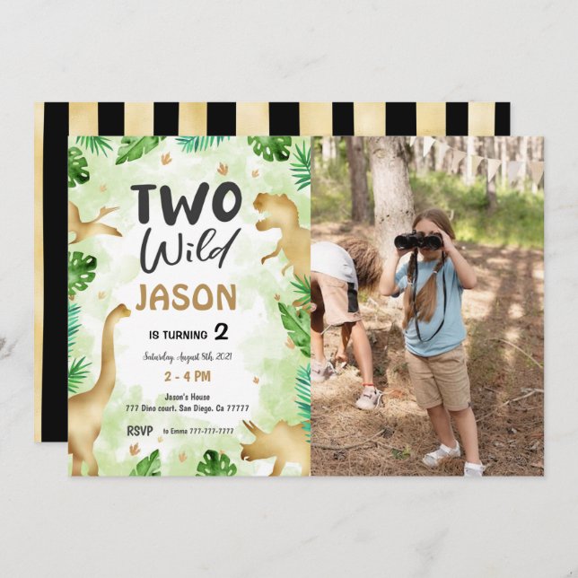 Party som ett dinosaur, Dinosaur Birthday Photo Inbjudningar (Fram/baksida)