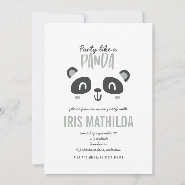 Party som panda svart + vit enfärgad födelsedag (Framsida)