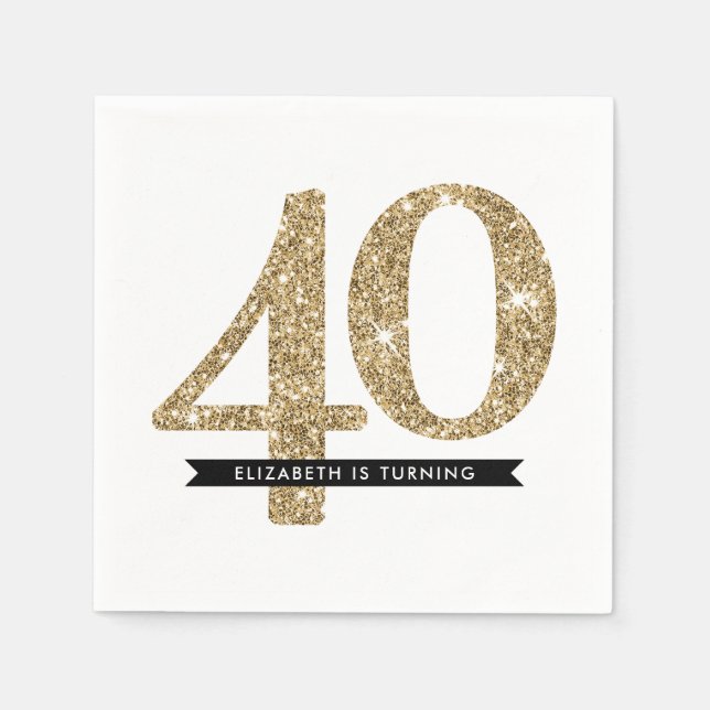 PARTY STORGE AGE modern 40 guld glitter Pappersservett (Framsidan)