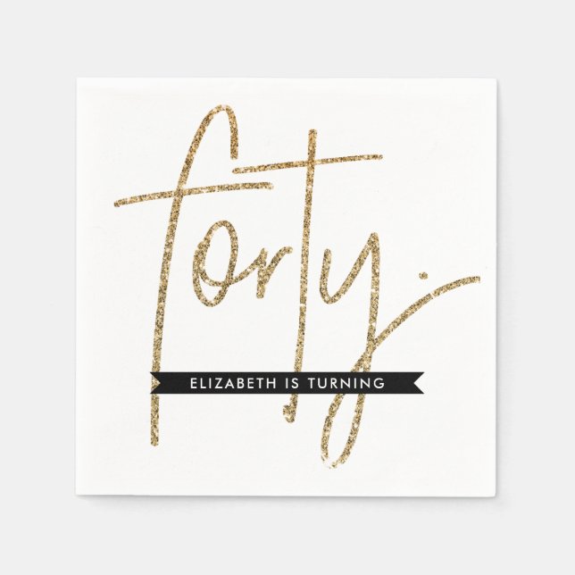PARTY STORGE AGE modern 40 guld glitter Pappersservett (Framsidan)