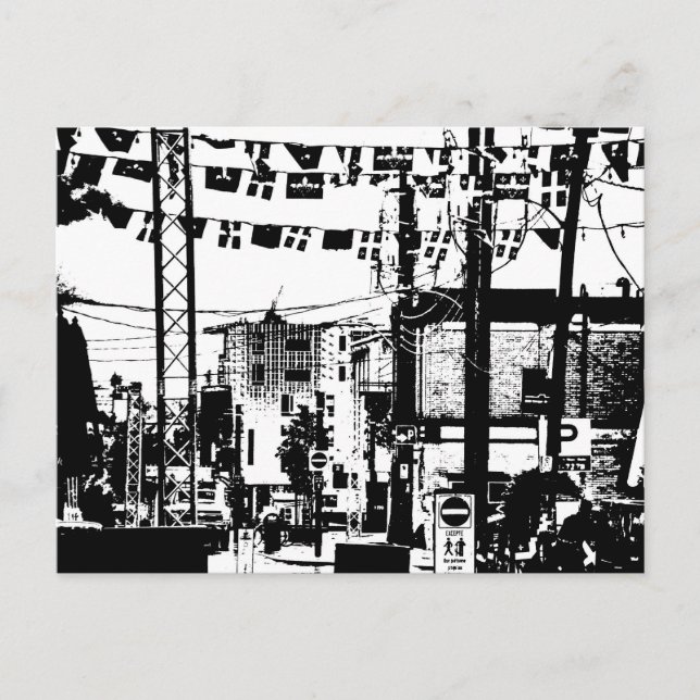 Party Street Rue Laval Hull Gatineau Black n White Vykort (Framsida)