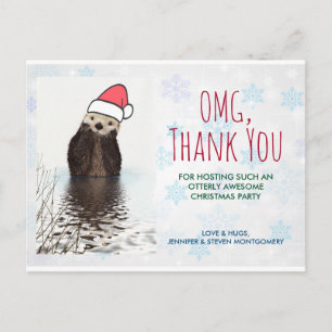 Party Tack Otter Wearing Santa Hat jul Vykort