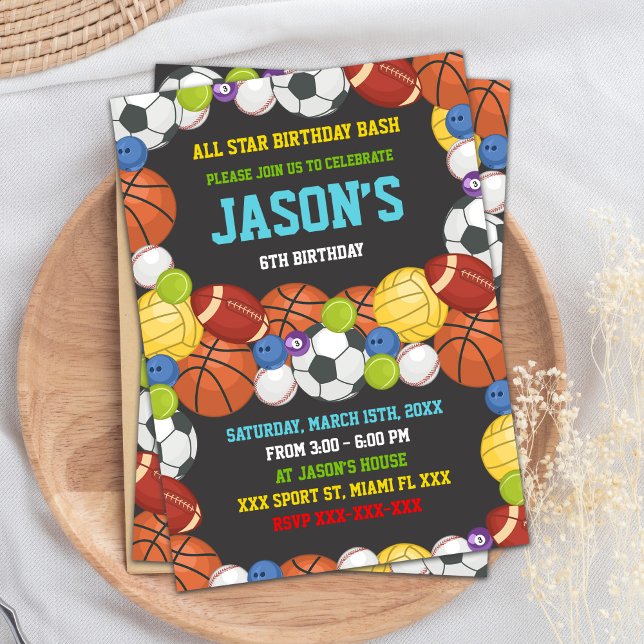 Party-tema för Allt-Star-teamet Inbjudningar (Sports Party Birthday Invitations)