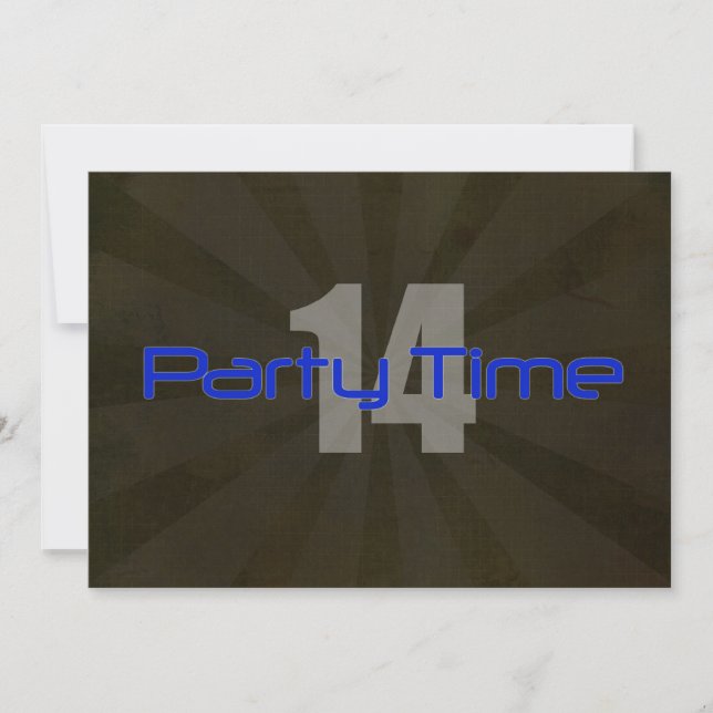 Party Time Black Grått Boy 14:e födelsedagsinbjuda Inbjudningar (Framsida)