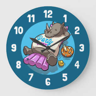 Party Time Funny Rhino Swimming Bassäng Tecknad Stor Klocka