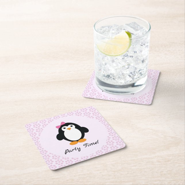 Party Time Girl Penguin Underlägg Papper Kvadrat (Insitu)