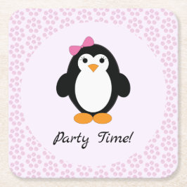 Party Time Girl Penguin Underlägg Papper Kvadrat
