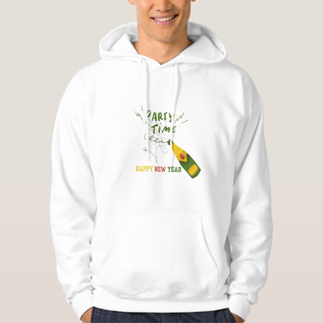 Party Time – Happy New Year Champagne Illustration Hoodie (Framsida)
