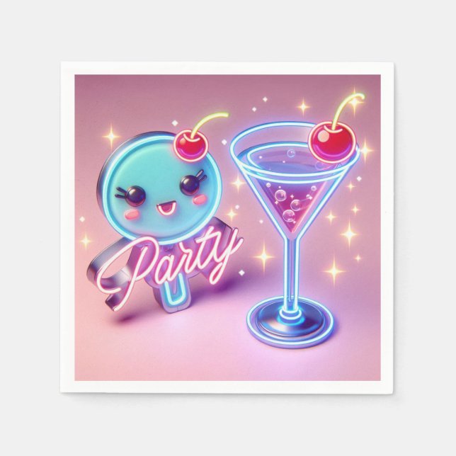Party Time Neon Rosa Pappersservett (Framsidan)