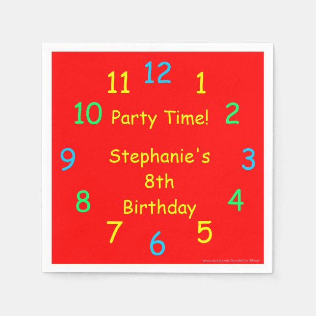 Party Time Papper Napkins, 8th Birthday, Red, Kids Pappersservett (Framsidan)