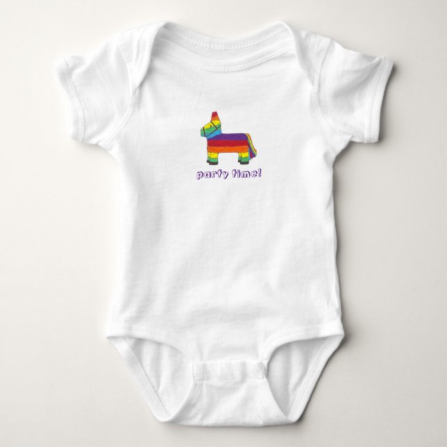 Party Time Rainbow Birthday Donkey Piñata Fiesta Tee (Framsida)