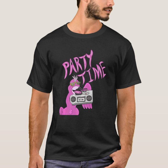 Party Time Rosa Flamingo Hip Coola Funky Animal T Shirt (Framsida)