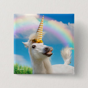 Party Unicorns häst och regnbåge Knapp