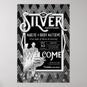 Party Välkommen till Art Deco Silver Bröllop Poster