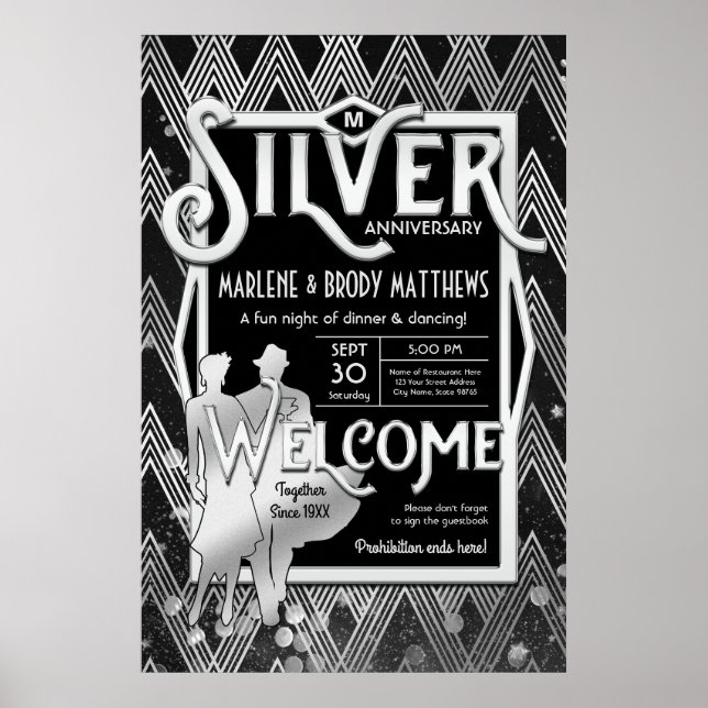 Party Välkommen till Art Deco Silver Bröllop Poster (Framsidan)