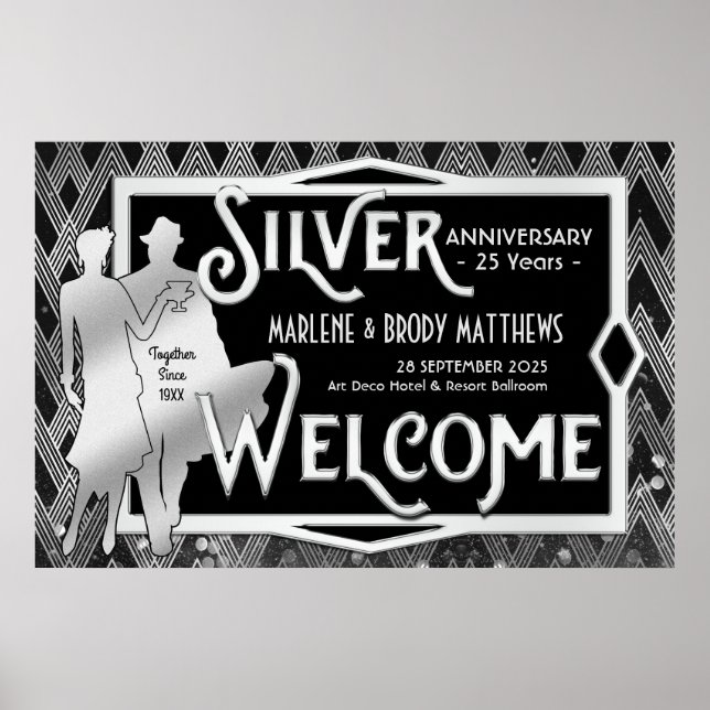 Party Välkommen till Art Deco Silver Bröllop Poster (Framsidan)