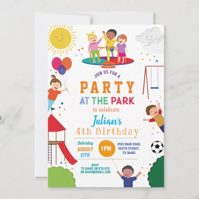 Party vid Park Birthday Girls eller Boys Inbjudningar (Framsida)