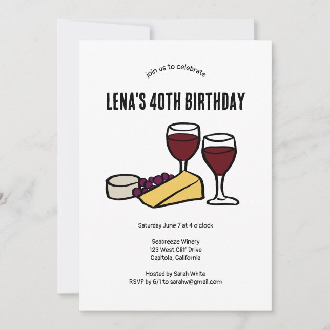 Party Vin & Cheese Tasting Birthday Kraft ANPASSNI Inbjudningar (Framsida)