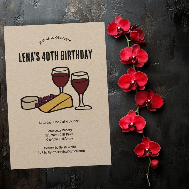 Party Vin & Cheese Tasting Birthday Kraft ANPASSNI Inbjudningar (Party Wine & Cheese Tasting Birthday Kraft CUSTOM Party Invitation
)