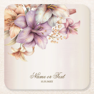 Party Watercolor Boho Rosa Flowers Elegant Underlägg Papper Kvadrat