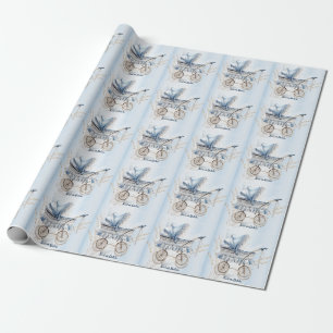 Party Watercolor Cute Classic Baby Barnvagn Blue Presentpapper