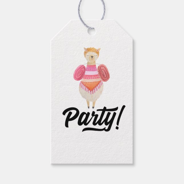 Party! Watercolor Llama Presentetikett (Framsidan)