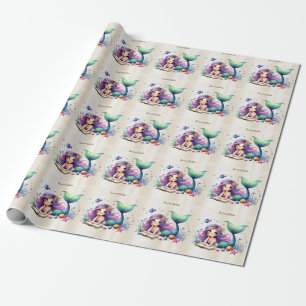 Party Watercolor Sjöjungfru Sea Life Cute Vacker Presentpapper