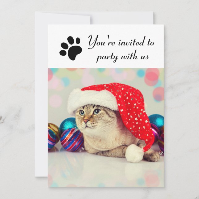 Party With Us Cat - Julfestinladning Inbjudningar (Framsida)