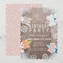 Party Woodland Animals Snöflingor Rosa Birthday