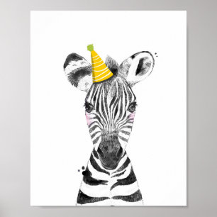 Party Zebra Vild Safari Animals Birthday Decor Poster