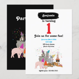 Partyering av djur - djur vid Födelsedagsfesten Inbjudningar