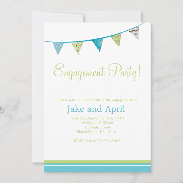 Partyet sjunker förlovningsfesten - grönt & blått inbjudningar (Framsida)