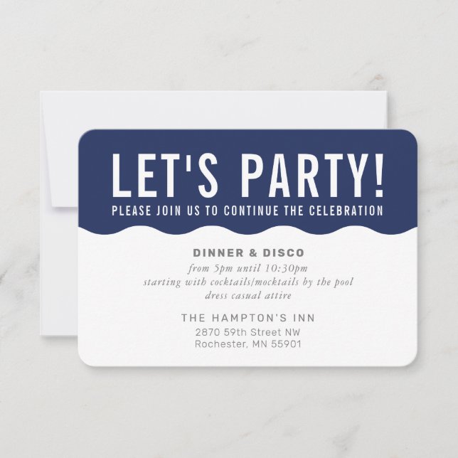 PARTYFIRANDE INFO modern vågig fet navyblå Inbjudningar (Framsida)