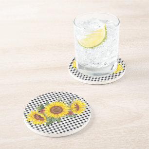 Partygåva för damer Gingham & solrosor Underlägg
