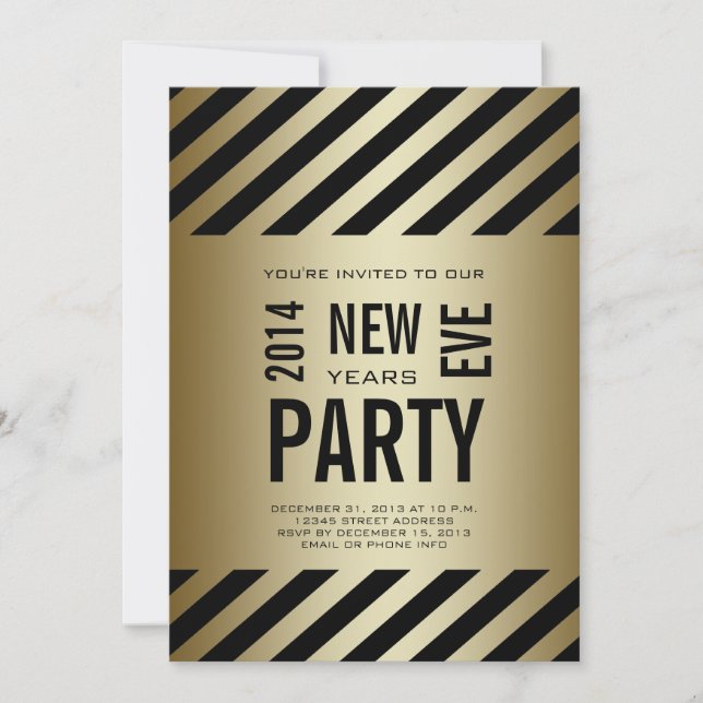 Partyinbjudan för guld svart moderna 2014 nya år inbjudningar (Framsida)