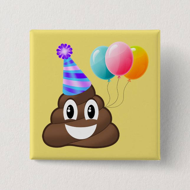 Partying Emoji Poop Birthday Button Knapp (Framsida)