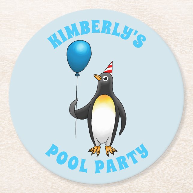 Partypingvinen Underlägg Papper Rund (Framsidan)