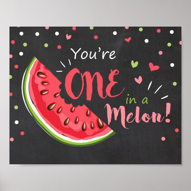 Partyschild Ett i en melon Födelsedagsdekoration f Poster (Framsidan)