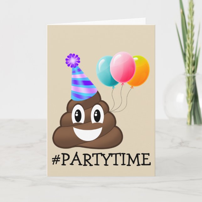 #PARTYTIME Poop Emoji Birthday Card Kort (Framsida)