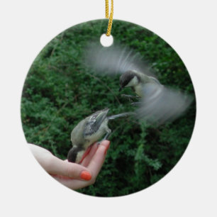 Parus major julgransprydnad keramik