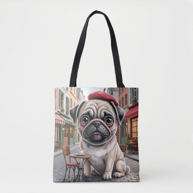 Parysk pug på caféets trottoarservering tygkasse (Framsida)