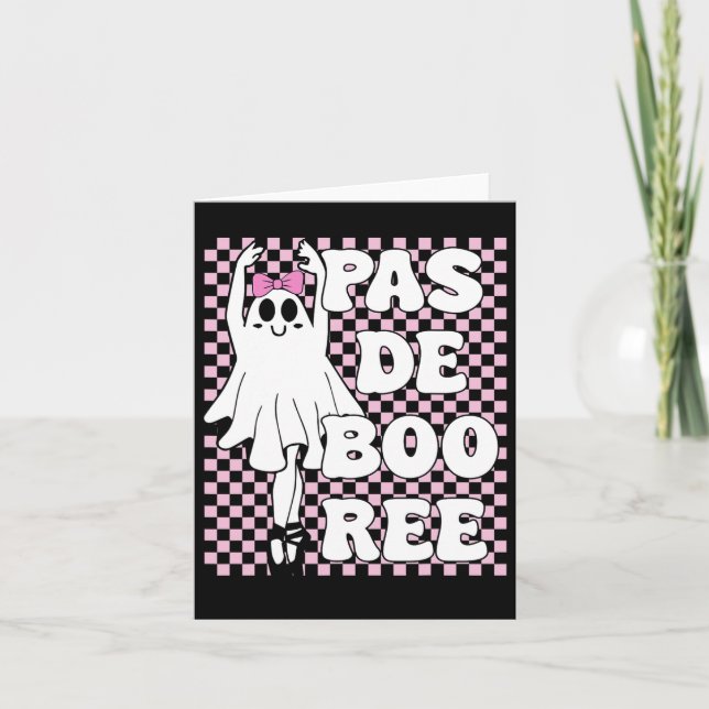 Pas De Boo-ree Roliga Retro-Balettspöken Halloween Kort (Framsida)