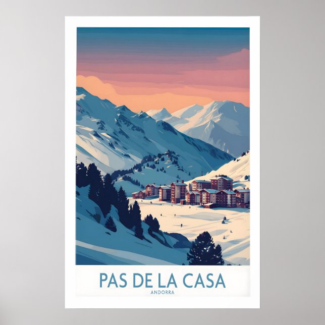 Pas de la Casa Andorra Affisch Pyrenéerna Skidort (Framsidan)
